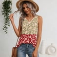 thumbnail image 4 of Women's Tank Tops Elegant Floral Pattern V Neck Sleeveless Pleated Soft Casual Daily Wear Tops Khaki S, 4 of 4