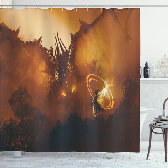 Ambesonne Fantasy Shower Curtain, Magician Evil Power, 69"Wx75"L, Orange Brown