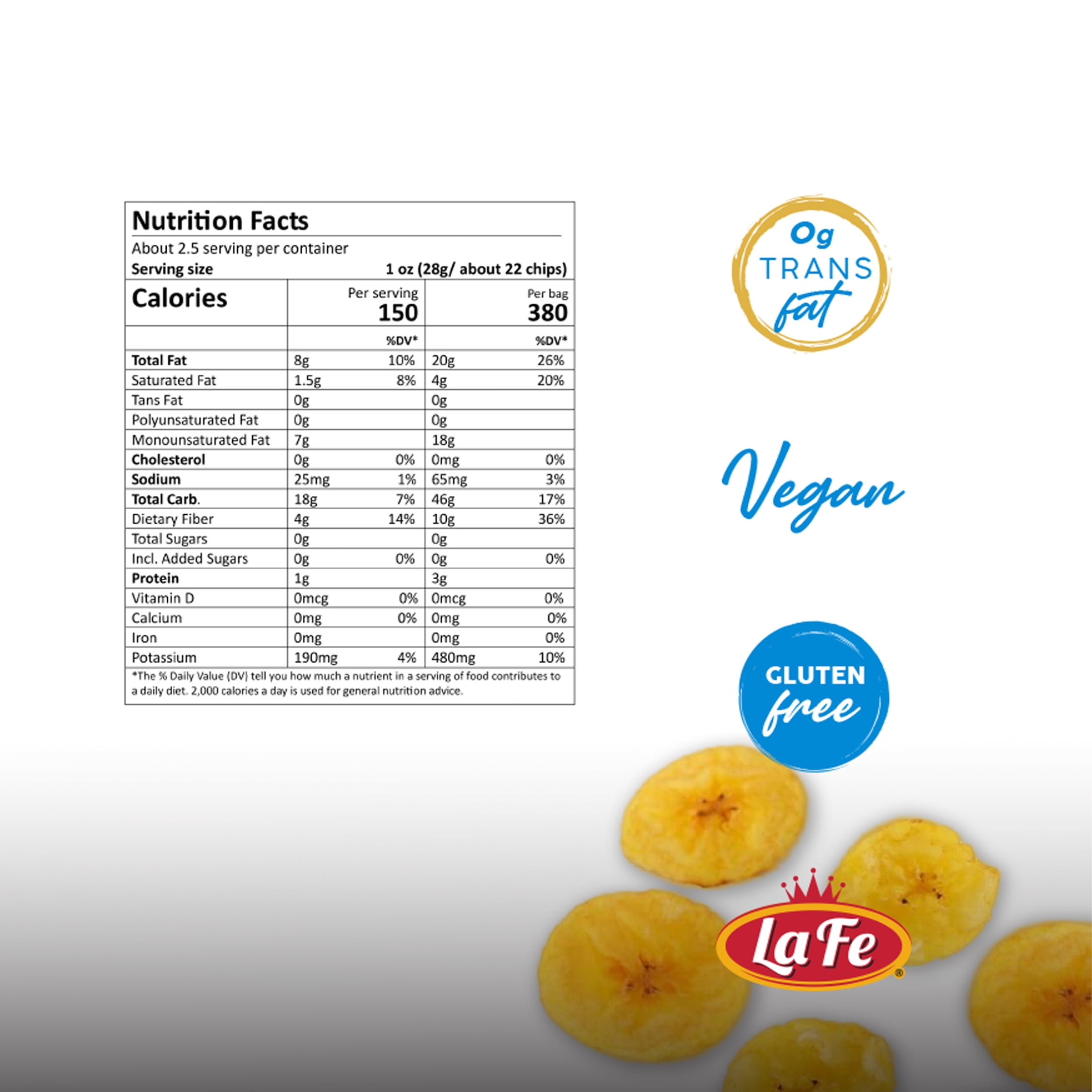 (2 pack) La Fe Green Plantain Chips. 24x3 oz Bags