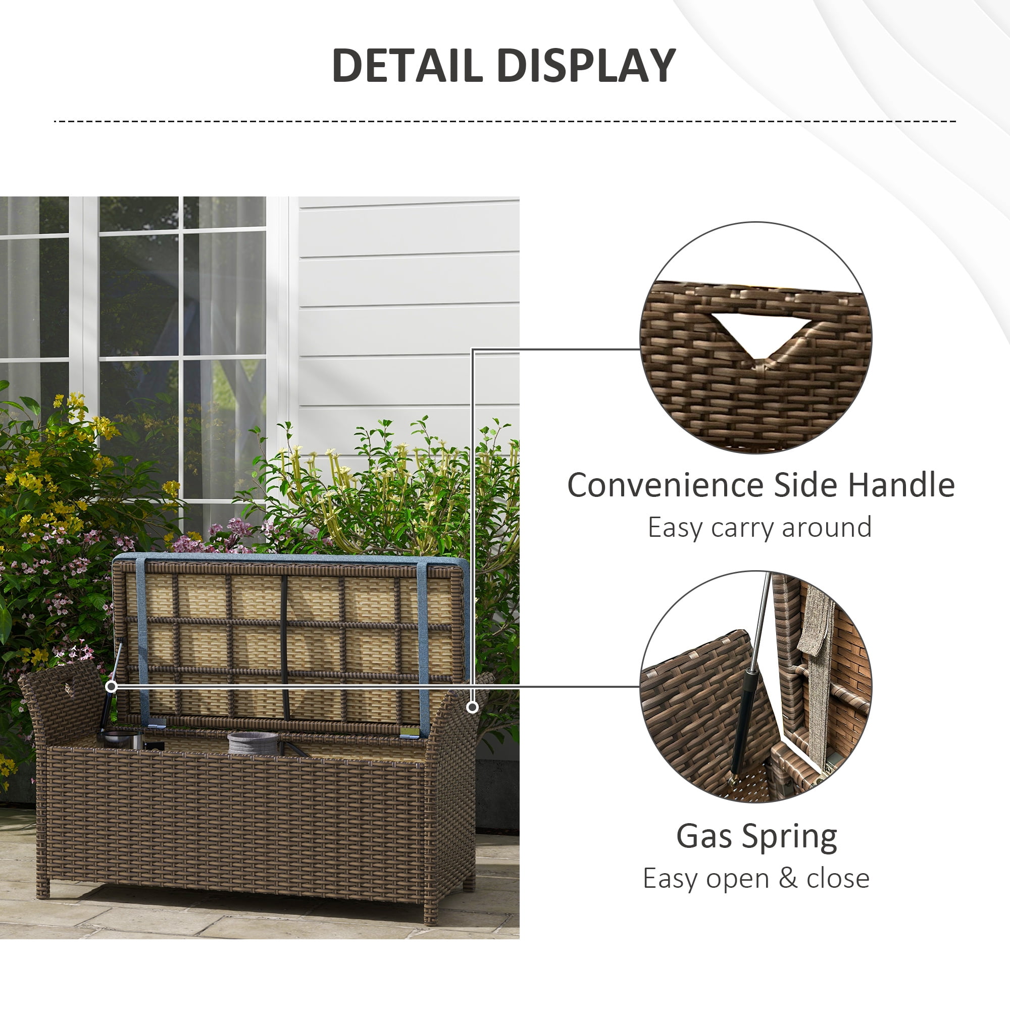 Aimee Lii 27 Gallon Patio Wicker Storage Bench, 2-In-1 Large Capacity Rectangle Garden Storage Box with Handles and Cushion, Outdoor Rattan Patio Furniture, Blue