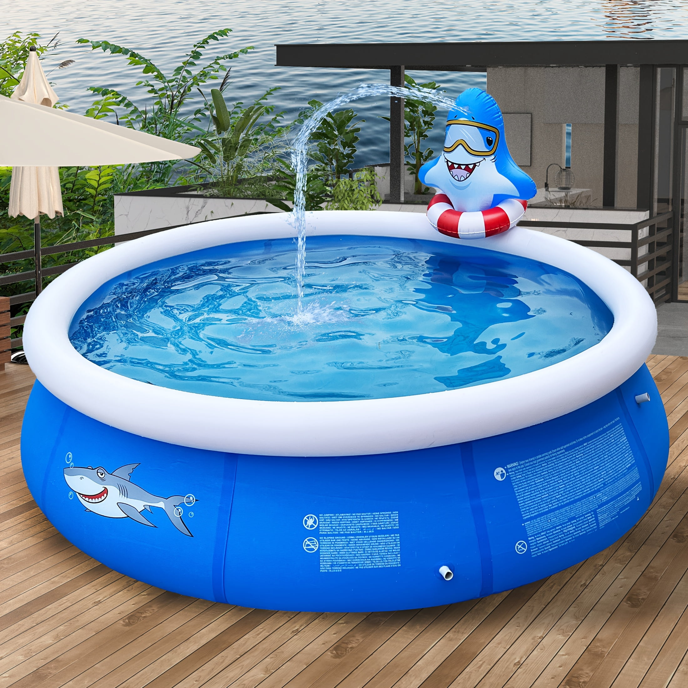 Super Large Household Adult Round Swimming Pool, Non-Inflatable Folding Storage, Sprayable Blue Heightened Thickened Summer Water Park, Holds 8-10 People, Water Molding, for Patio, Beach Party