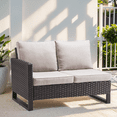 thumbnail image 2 of PARKWELL 7 Pieces Patio Furniture Sets, Outdoor Sectional Sofa with 41" Fire Pit Table and Storage Box for Patio Garden Poolside Deck,Brown Wicker and Beige Cushions, 2 of 15
