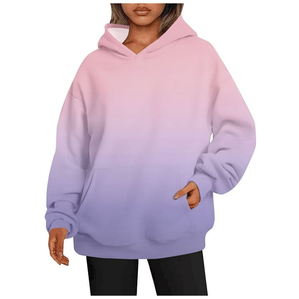 Gibobby Sudadera con Capucha para mujer Sudadera con capucha informal con bolsillo de manga larga con degradado estampado de otoño e invierno para mujer (Rojo, S)