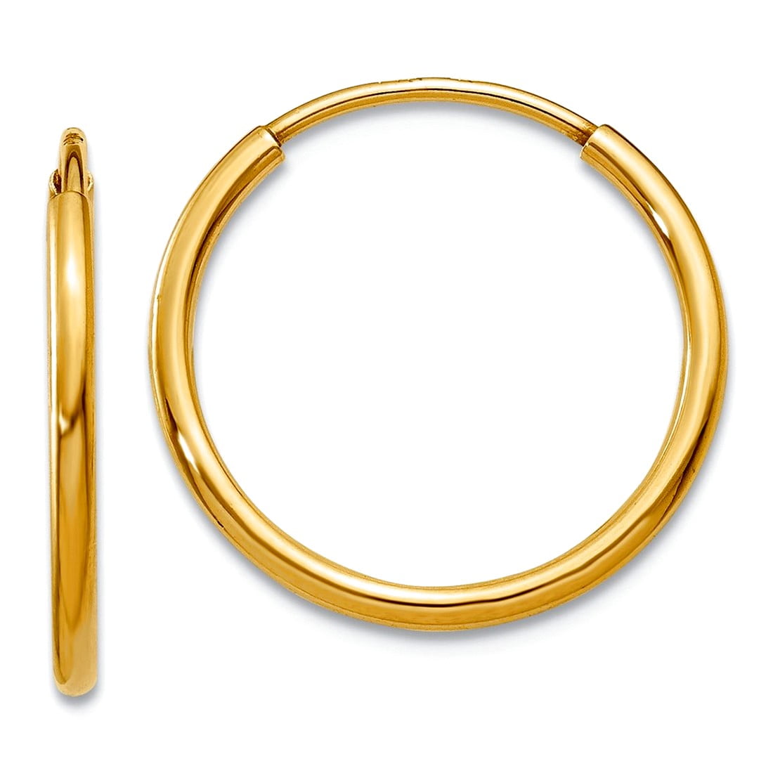 14k Yellow Gold Polished Hollow tube 1.25mm Endless Hoop Earrings 16x16mm Wide 1.25mm Thick Hoop Earring for Women