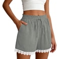 thumbnail image 5 of Sevevn Women's Casual Lace Trim Shorts Elastic Waist Drawstring Loose Comfy Shorts with Pockets Gray L, 5 of 7