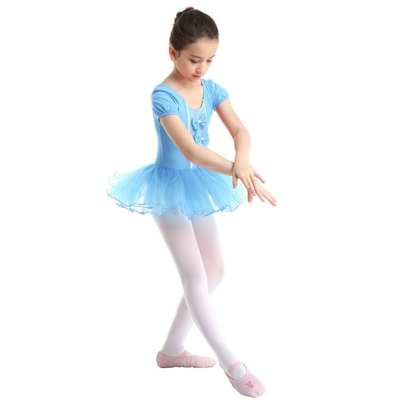 YONGHS Kids Ballet Dance Shorts Sleeve Leotard Dress Gymnastic Tutu Skirt 3-12