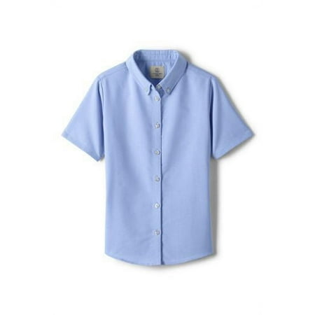 Lands' End Girls Short Slv Oxford Dress Shirt Blue 7 NEW 458431