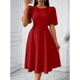 thumbnail image 5 of Elegant Midi Dress with Pockets for Women, Crew Neck, 3/4 Sleeve, A-Line Cocktail Party Dress, 5 of 9