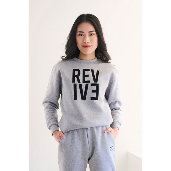 Revive Loungewear Two Piece Lounge Set Crew Neck Jumper and Jogger for Women - Grey Heather, Small