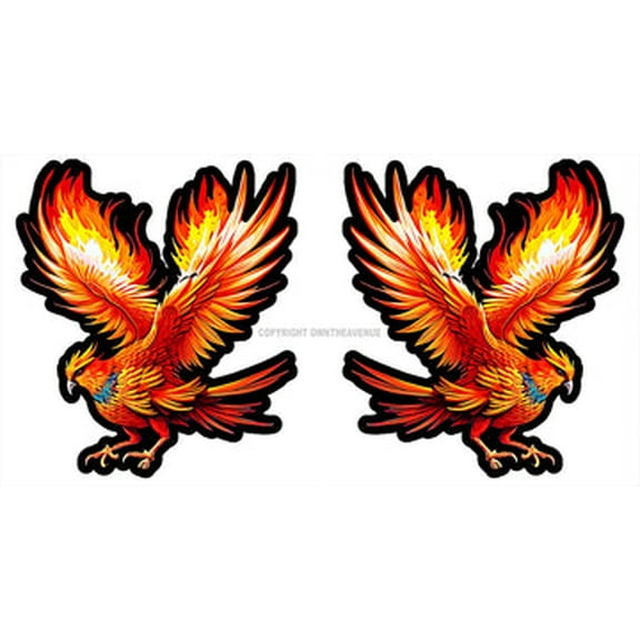 x2 Phoenix Bird Flames Fire Car Truck Window Bumper Laptop Sticker Decals 4"