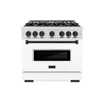 ZLINE Autograph 36" 5.2 cu. ft. Classic Dual Fuel Range with 6 Burners in Stainless Steel with White Matte Door and Matte Black Accents, CDRZ-WM-36-MB