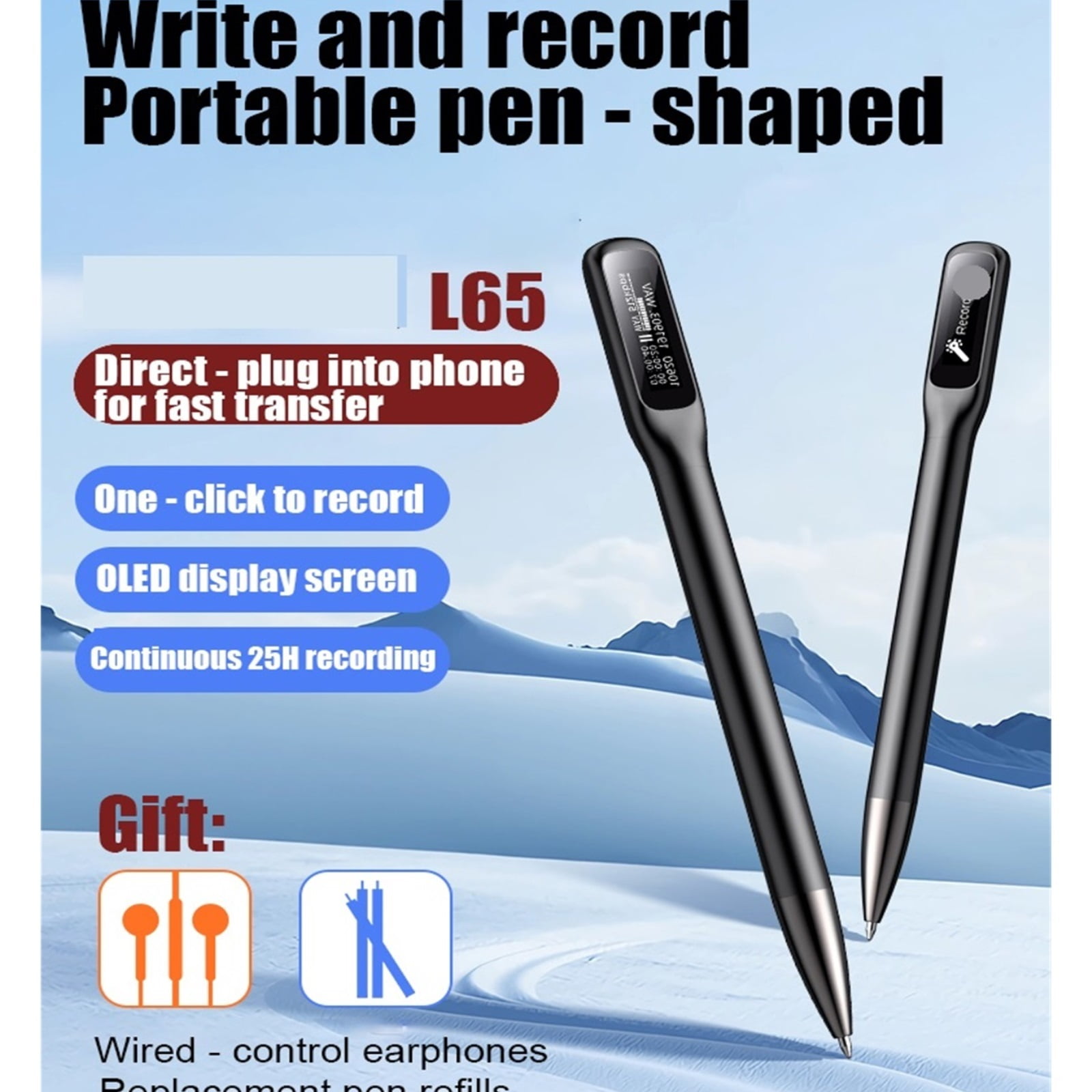 Shaped Voice Recorder, Voice OLED Screen, Direct - to Phone for Transfer/Store/Text, Meeting