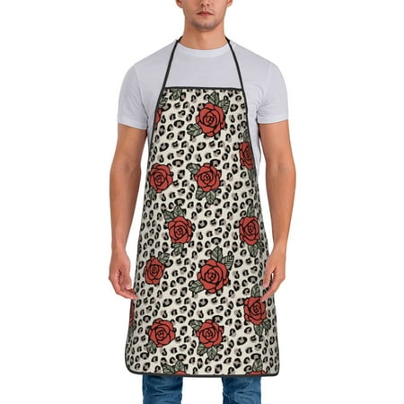 

Adjustable Bib Apron - Leopard print Rose Waterdrop Resistant Cooking Apron Kitchen Aprons for Men Women