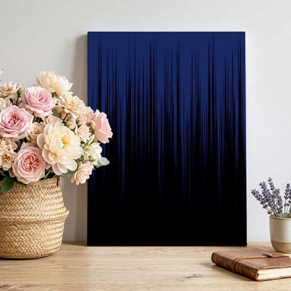 Navy Blue Black Ombre Canvas Wall Art Framed Wall Decor for Living Room Bedroom Bathroom, Abstract Modern Lines Gradient Canvas Pictures Ready to Hang Decor, 16"x20"