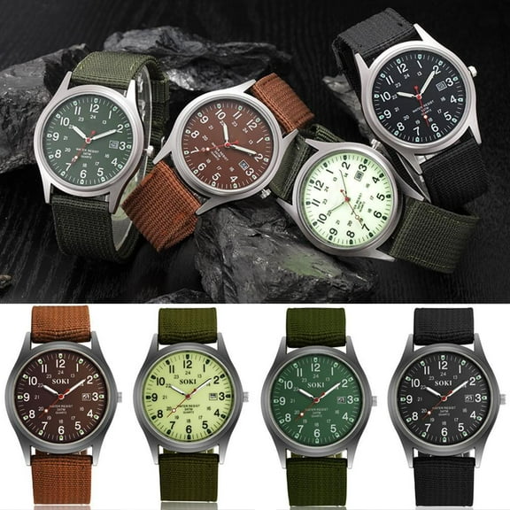SSKFHGI Military Army Mens Date Canvas Strap Analog Quartz Sport Wrist Watch Gifts