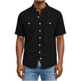 thumbnail image 4 of LIaqionyy Mens Cotton Linen Button down Shirts Casual Callarless Short Sleeve Shirt Summer Beach Tops with Pocket, 4 of 6