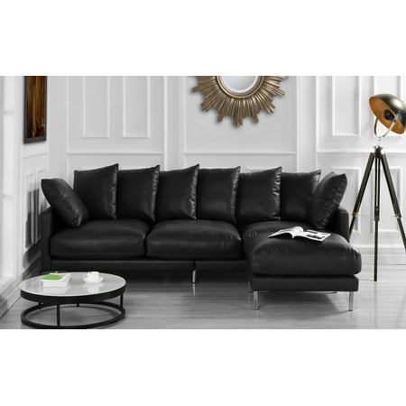 Upholstered Leather Match Sectional Sofa Chaise Ottoman Couch For Living Room Modern L Shaped Piece Black