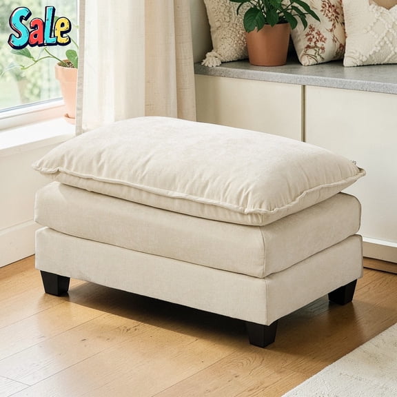 GZXS 35" Upholstered Ottoman in Chenille Fabric - Versatile Footrest/Seat for Lounge, Bedroom, Living Room, Beige