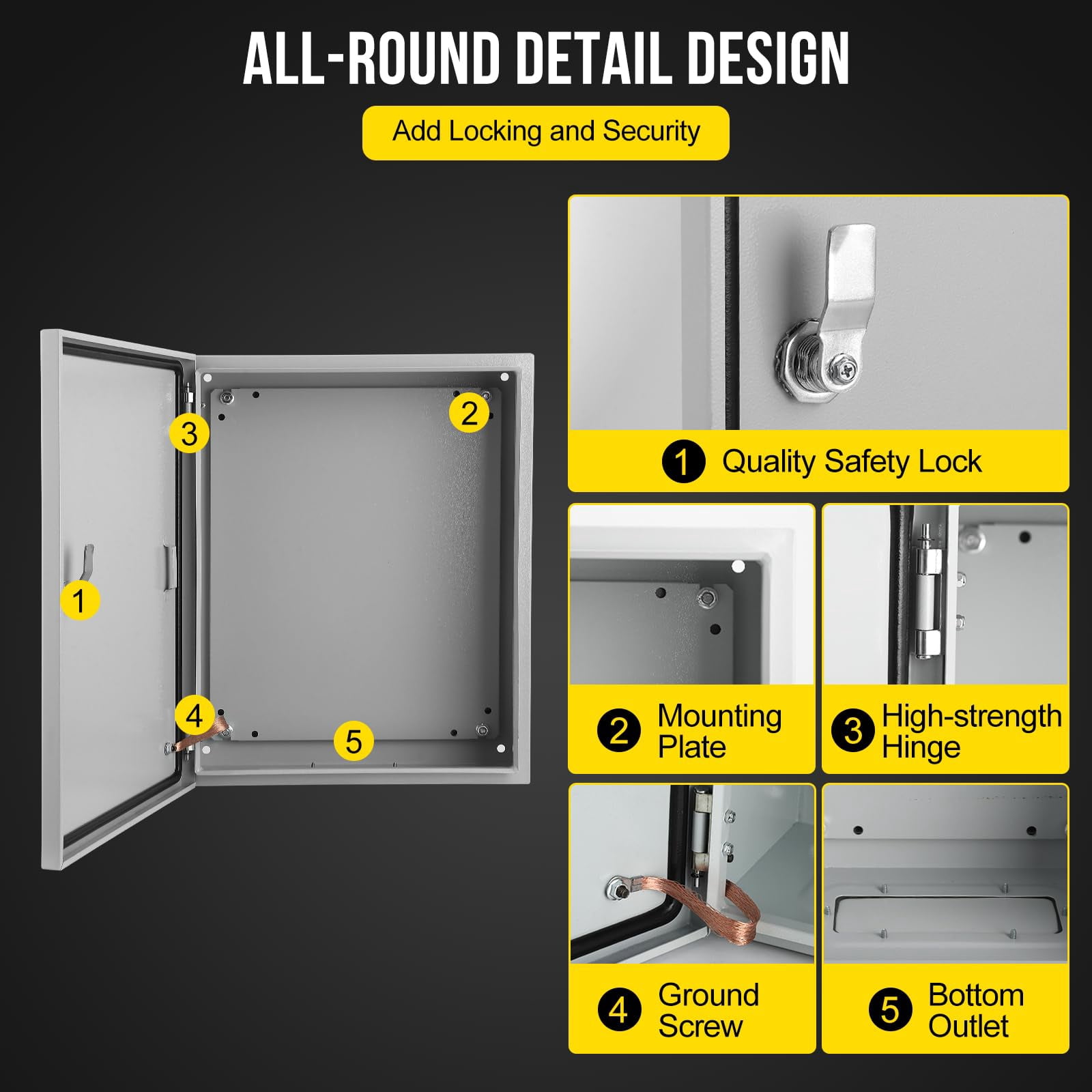 Outdoor Electrical Box, NEMA 4X Steel Junction Box,IP66 Waterproof & Dustproof Electrical Enclosure Box,Outdoor/Indoor Electrical Project Box with Lock & Mounting Plate,20 * 16 * 8"