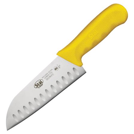 Winco KWP-70Y Stal 7 in. Santoku Knife - Yellow Polypropylene Handle