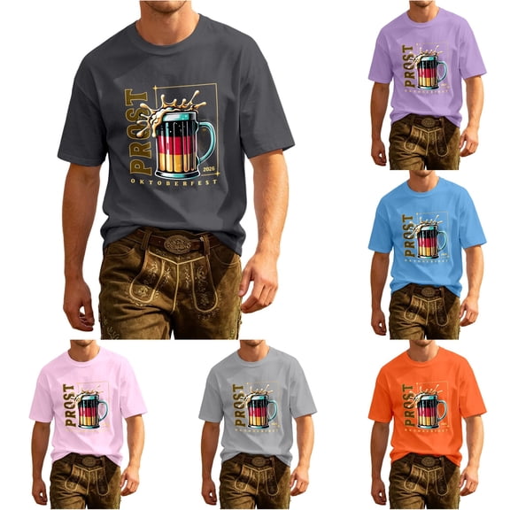 XIAOCHA Oktoberfest Graphic Print T Shirt For Men Short Sleeve German Holiday Casual Tee
