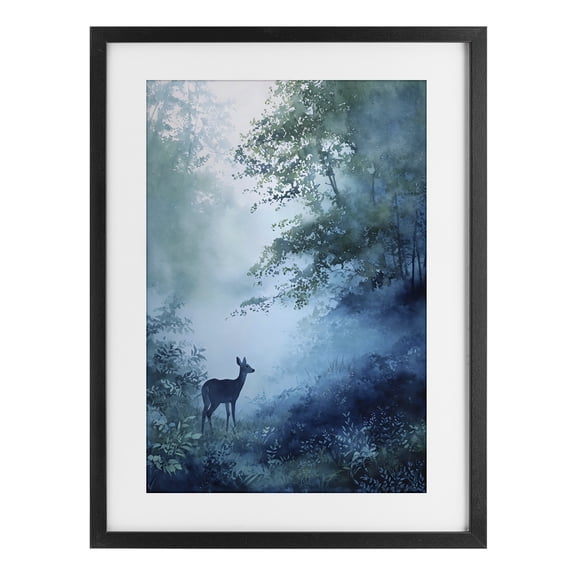 Stupell Industries Farmhouse Blue Dawn Deer in Mist Black Framed Print Under Glass, 14 x 20, by Franklyn Gregory