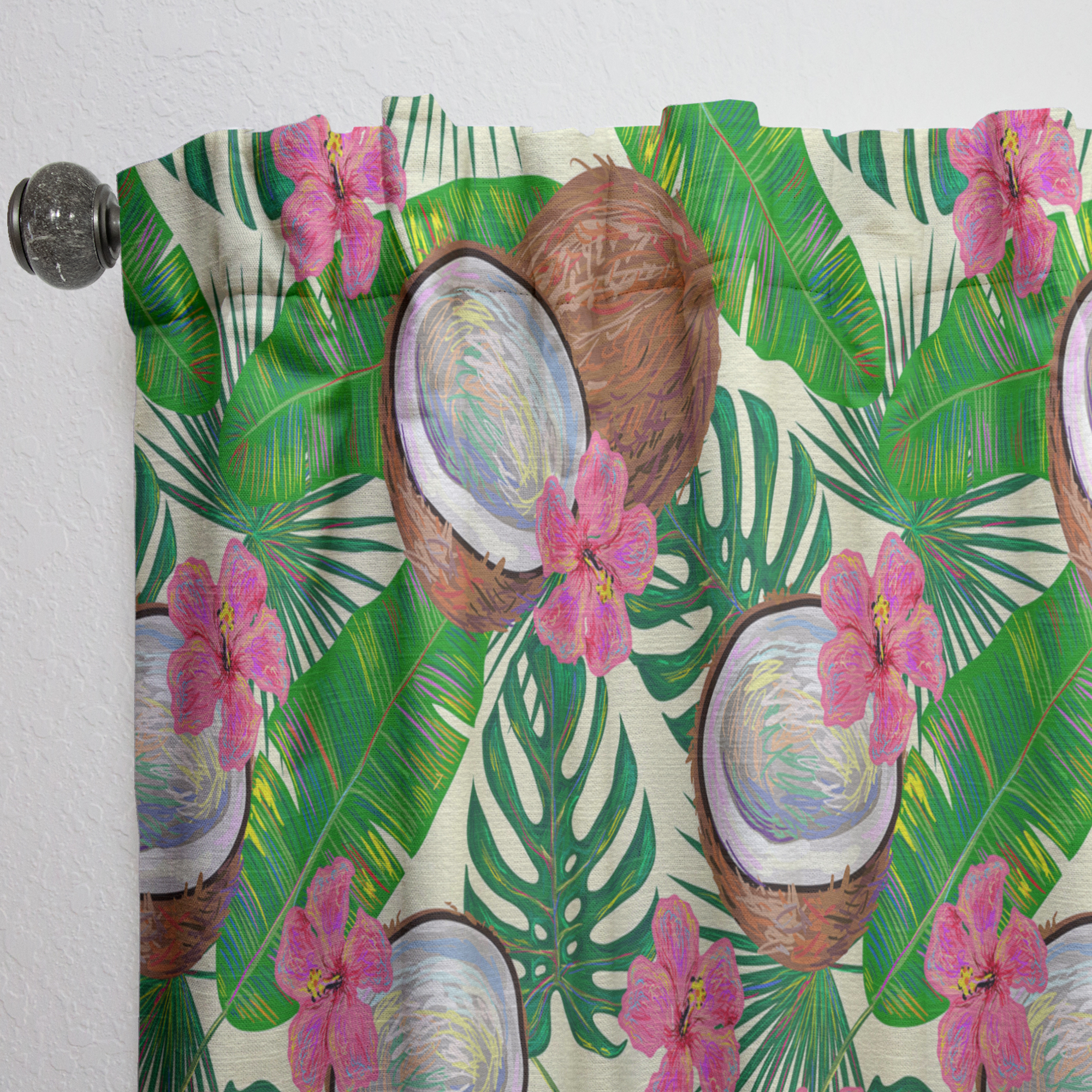 Designart 'Tropical Jungle Flowers and Cooconut' Mid-Century Modern Curtain Panel