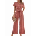 thumbnail image 3 of Women'S Summer Outfits V Neck Cap Sleeve Crop Top Wide Leg Pant Sets Pink XL, 3 of 9
