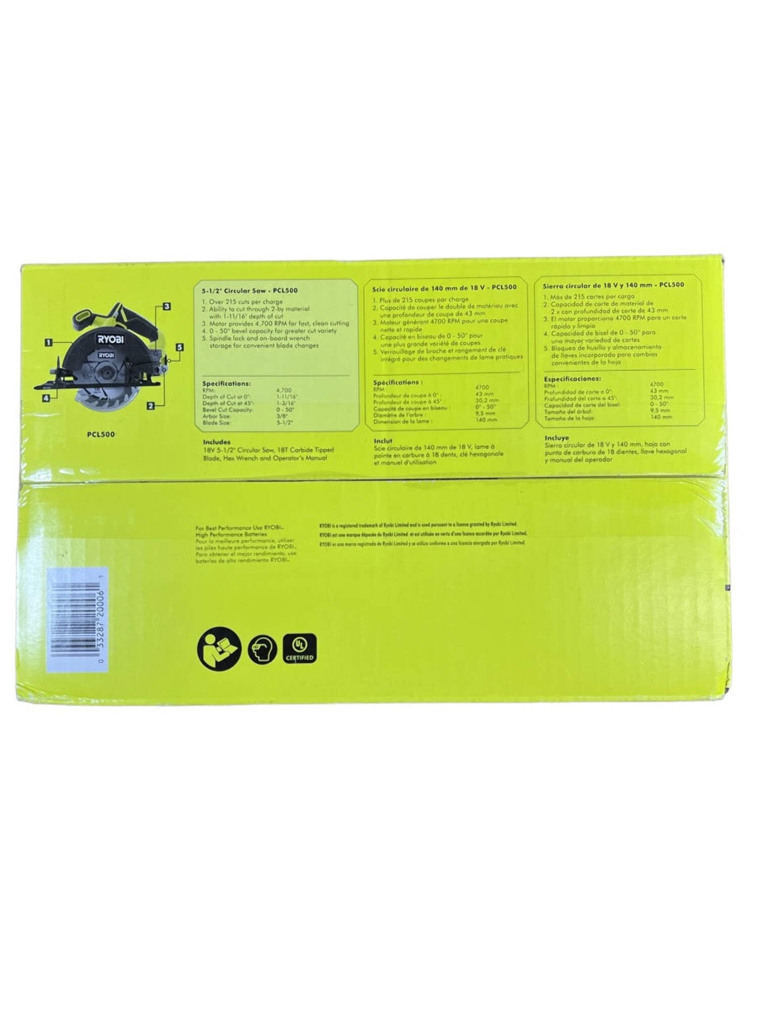 RYOBI PCL500B 18V, 5-1/2 in, Cordless Circular Saw Power Saw, 4700 RPM