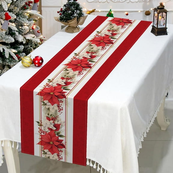 SUNOLIFE Merry Christmas Table Runner Red Kitchen Dining Table Decorations 13 x 72 Inch