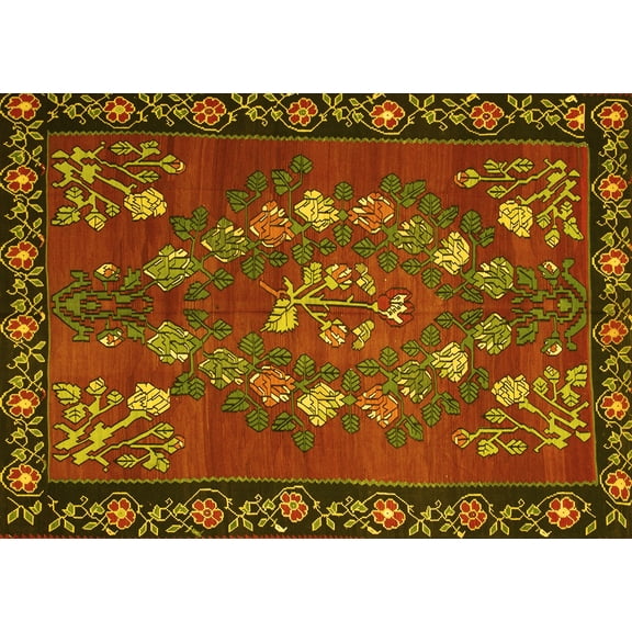 Ahgly Company Machine Washable Indoor Rectangle Persian Yellow Traditional Area Rugs, 5' x 7'