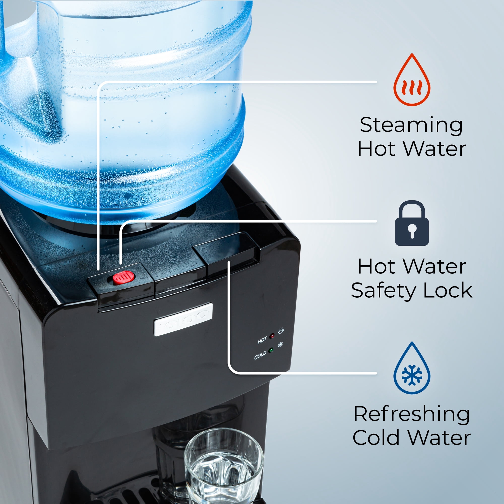 Igloo Top Loading Hot and Cold Water Dispenser for 3 & 5 Gallon Bottle, Black