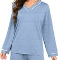 thumbnail image 7 of Vetsdori Womens Long Sleeve Pajamas Sets PJS Nightwear 2 Pieces Plus Size,Soft Stripe Sleepwear Homewear Pajamas for Women Pants, 7 of 7