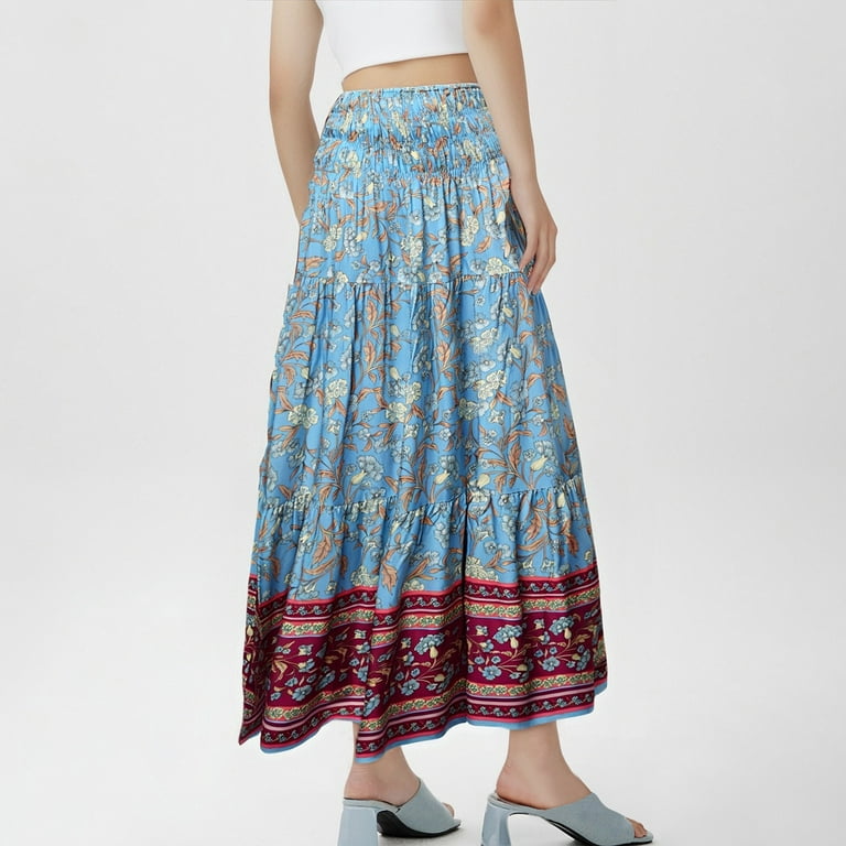GXIPO Womens 2025 Maxi Skirt Casual Flowy Elastic High Waist Long