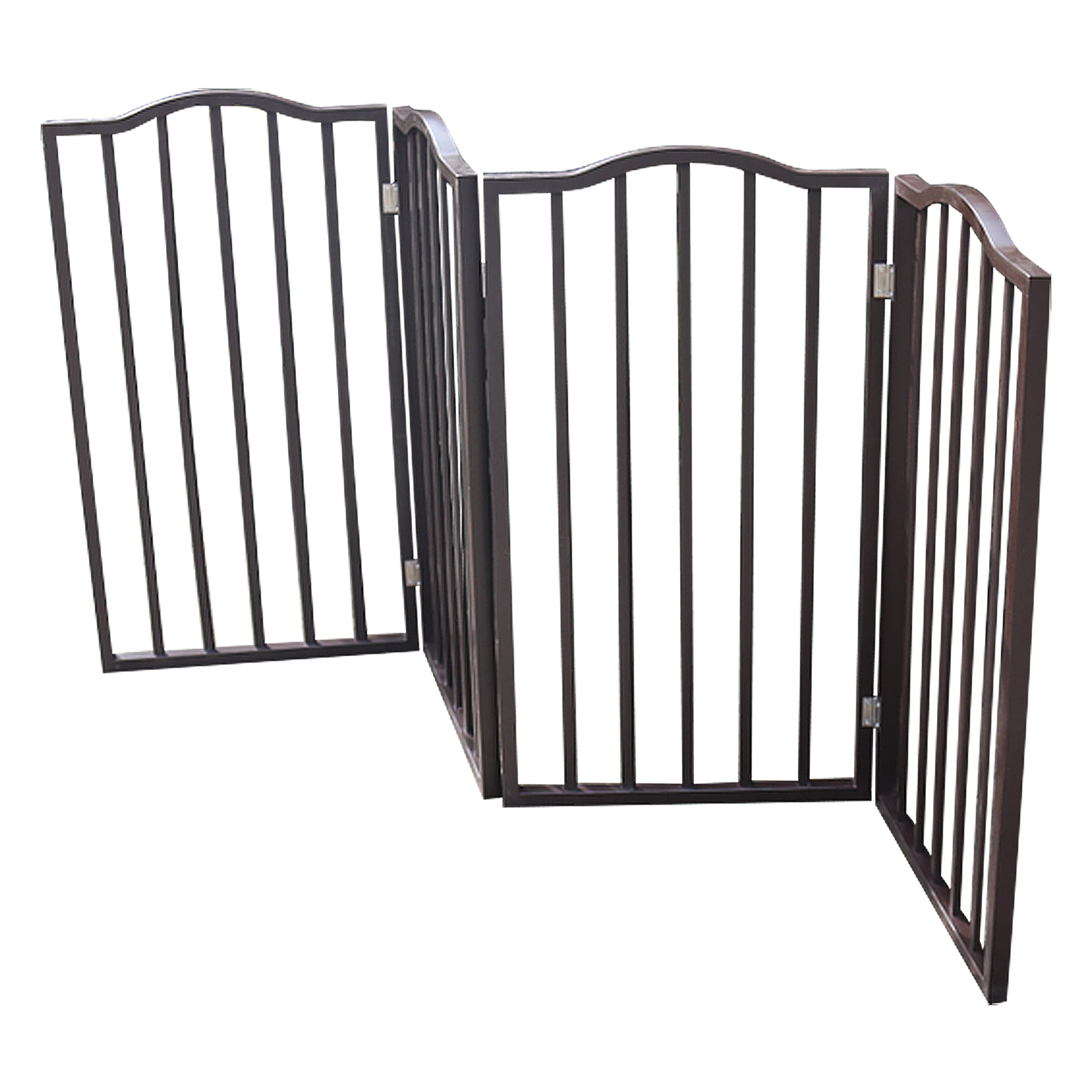 JERFIT Extra Wide Freestanding Pet Gate for Doorways & Stairs, Dark Brown Solid Wood Folding Dog Gate, No Tools Needed Pressure Mount Baby Gate for House