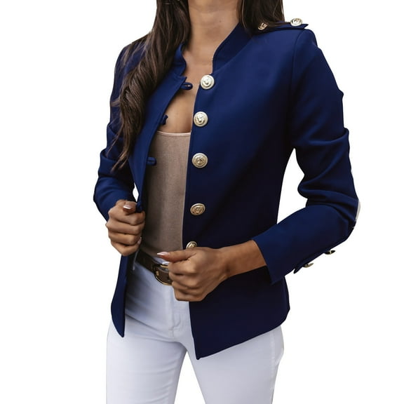 Baberdicy Womens Blazer Europe and The United States Long Sleeve Slim Breasted Small Suit Short Jacket Womens Blazer Blue