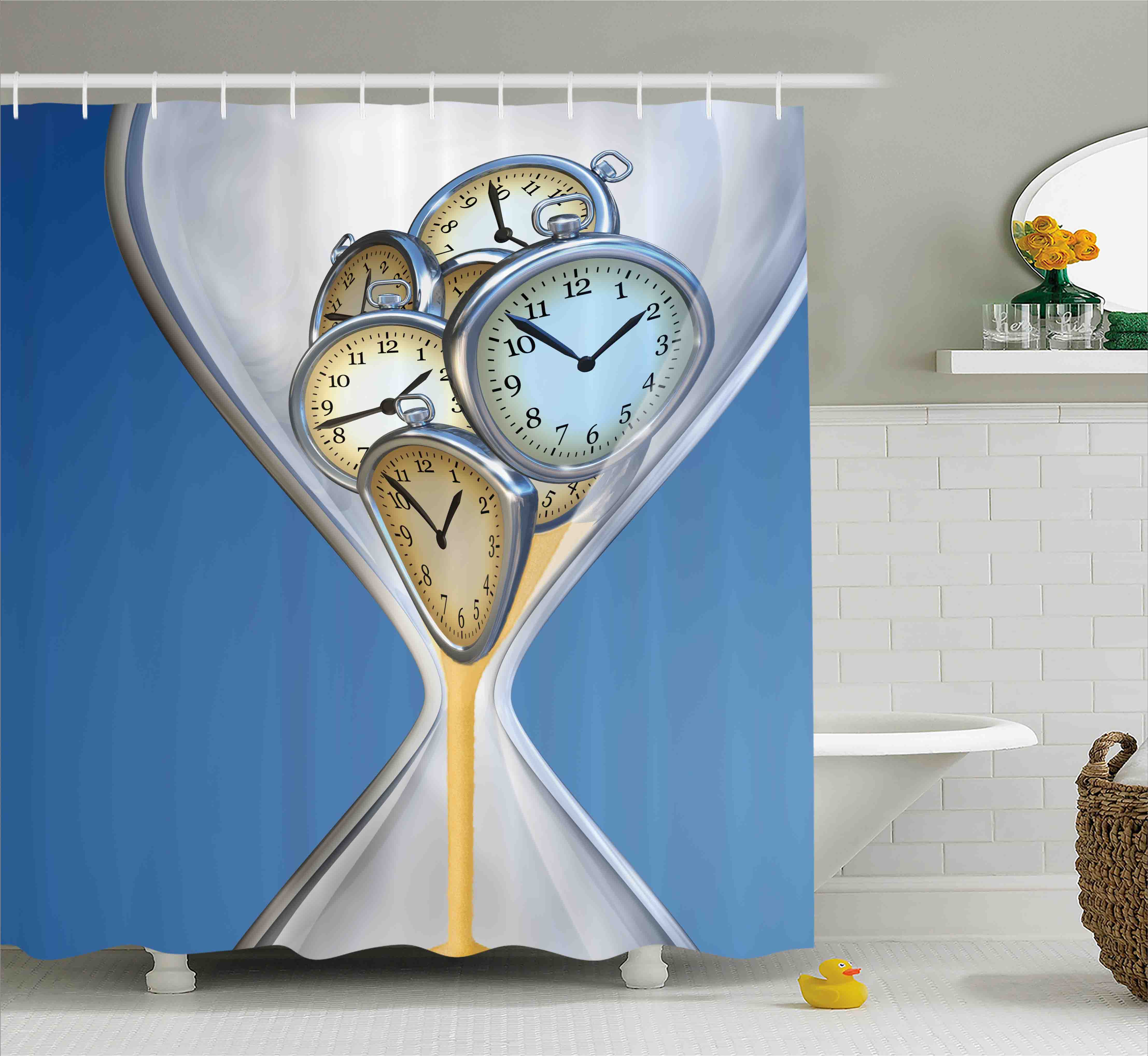 Clock Shower Curtain, Hourglass Time Clocks with Sand Pattern for Home