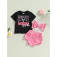 thumbnail image 2 of Coduop Baby Girls 3Pcs Outfit Sets Short Sleeve Cattle Head Print Tops and Shorts,with Headband, 2 of 9