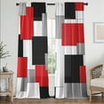 thumbnail image 1 of Rideaux Géométriques Noirs et Rouges Longueur Pièce Moderne 52l x 84h Pouces Blanc Gris Abstrait à Passe-Tringle pour Chambre Cuisine Salon Rideaux de Fenêtre 2 Panneaux, 1 of 5