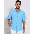 thumbnail image 4 of DARING DIVA Men's Texture Short Sleeve Button Down Casual Knitted Shirt M Light Blue, 4 of 7