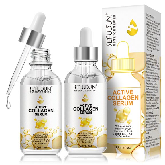SEFUDUN Active Collagen Face Serum - Anti Aging Serum Reduces Wrinkles, Heals and Repairs Skin - Collagen Serum for All Skin Types 1 oz - 2 Pack