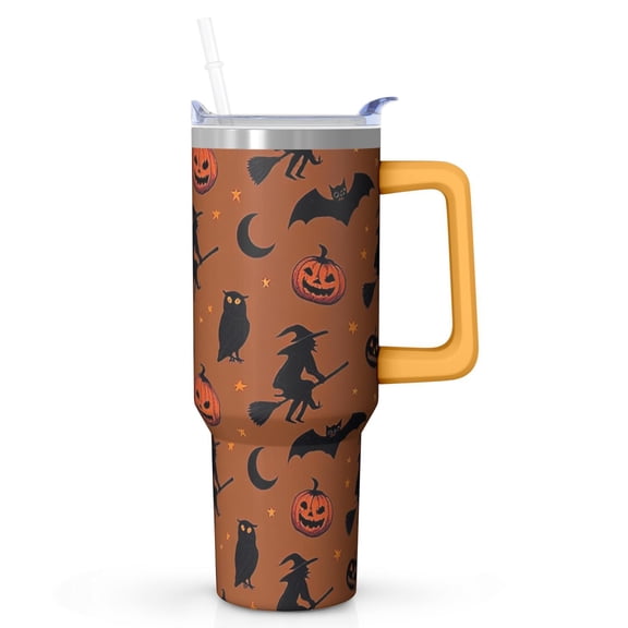40 oz Halloween Ghost Pumpkin Tumbler Insulated Stainless Tumbler, Spooky Bat Coffee Cup Water Bottle, Holiday Gift for Girls