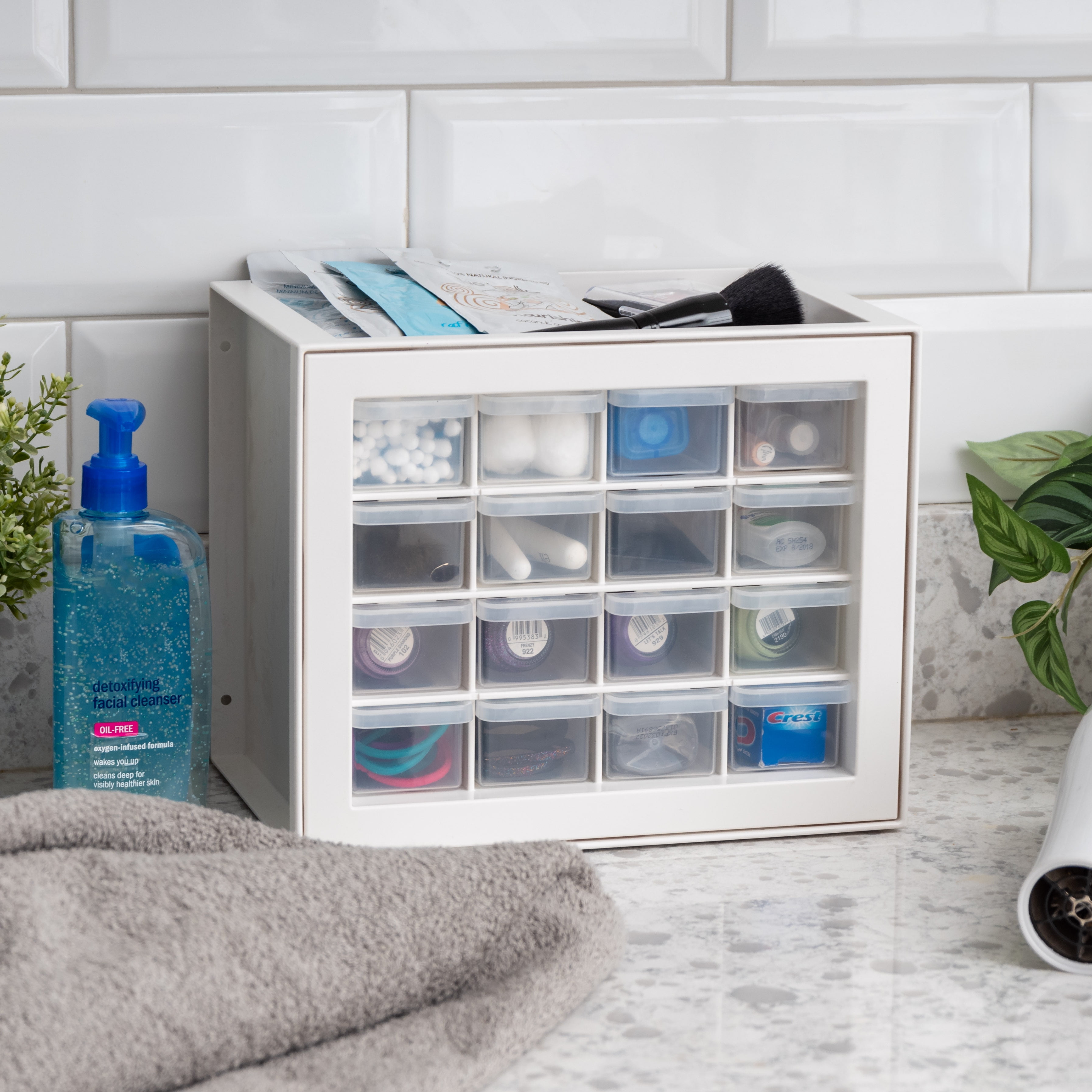IRIS 16 Drawer Stackable Storage Cabinet for Hardware Crafts, White - Small Organizer Utility Chest