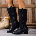 thumbnail image 2 of Dakaela Knee High Boots Women Chunky Heel Wide Calf Riding Fall Boots Buckles Vintage Western Cowboy Cowgirl Boot Black 7, 2 of 8