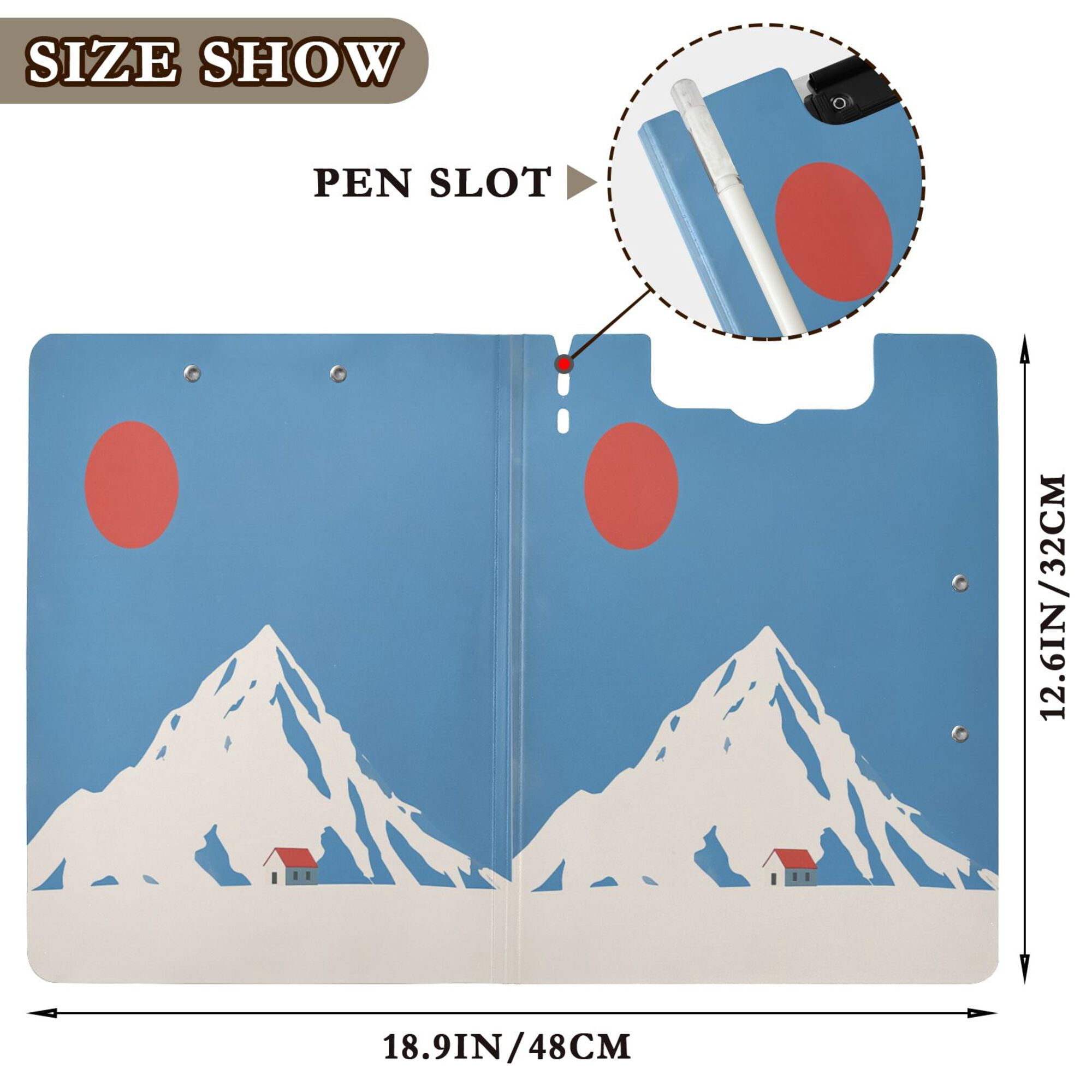 FORMRS A4 Clipboard Folder with Pen Holder Horizontal Foldable School Office Binder, Snow Mountain