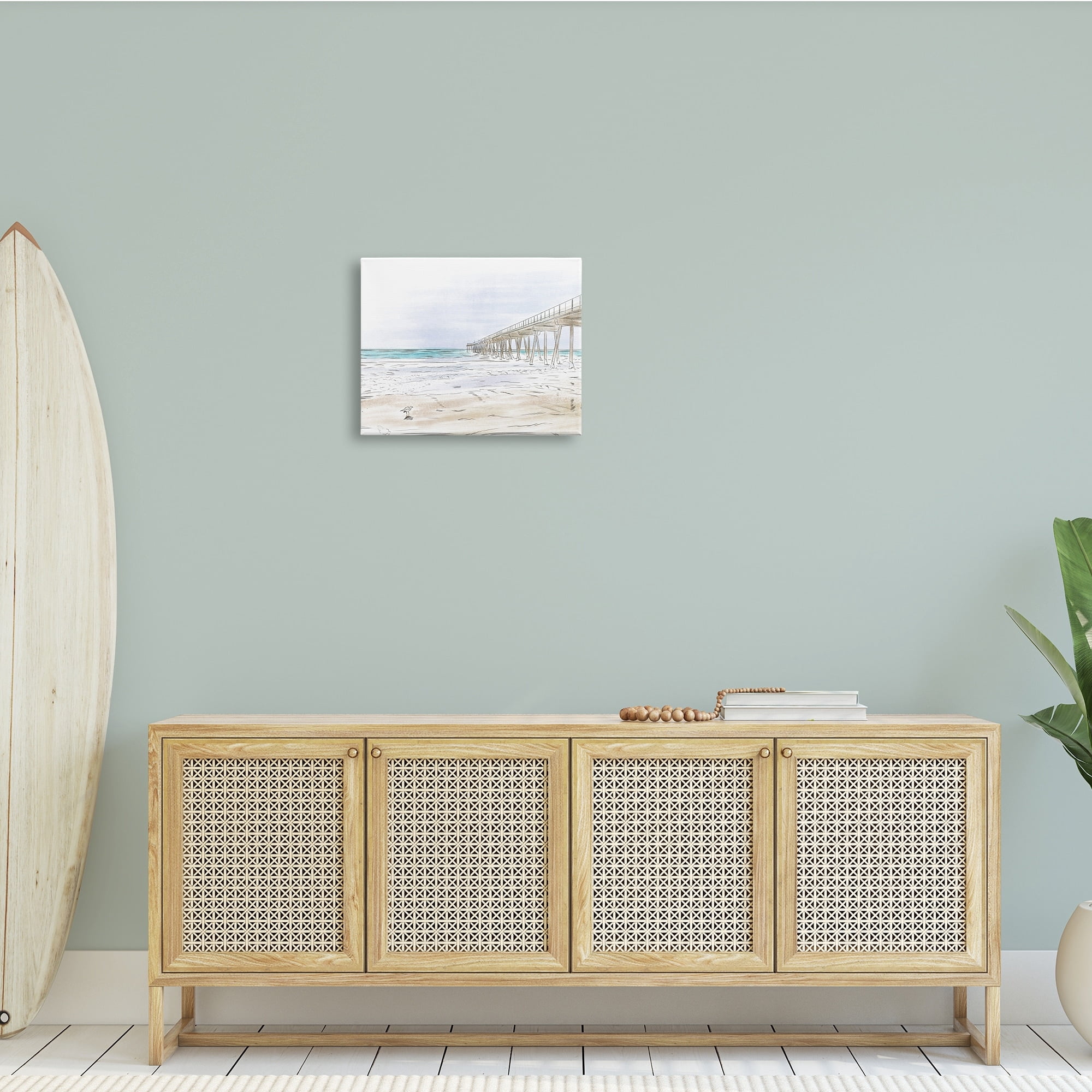 Stupell Indtries Tall Wharf over Beach Coast Detailed Linework Landscape,20 x 16,Design by Bill Carson Photography