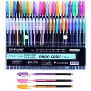 Juyee 48  Piece Glitter Gel Pens Set, Colors Glitter Markers Fine Point Colored Gel Pen Kit for Adult Coloring Book Doodling Crafting Scrapbooking Drawing Painting