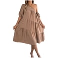 thumbnail image 2 of PNTUTB Summer Cool Women's Dress: Fashionable Solid-Color Off-the-Shoulder Short-Sleeve Casual Loose Comfortable Midi Dress, 2 of 6
