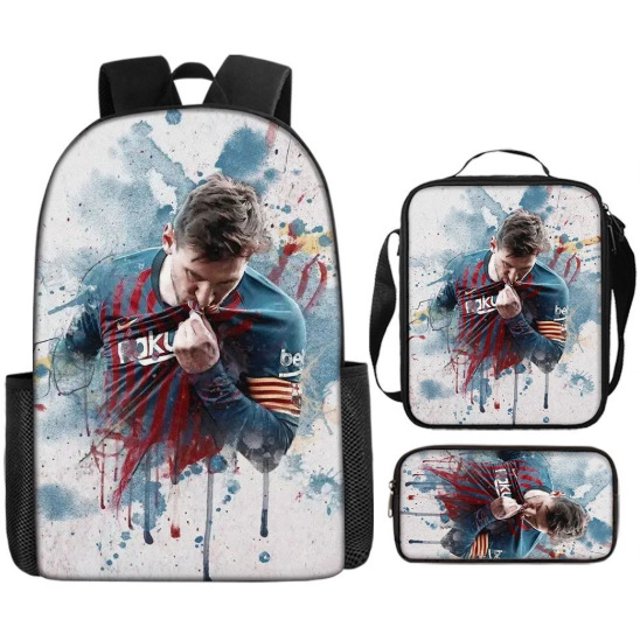 Soccer Star Printed Backpack Three-piece Set, Youth School Bag, Student Backpack-SinKeeU