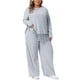 thumbnail image 2 of Conjuntos de 2 piezas para mujer de tallas grandes Agnes Orinda, blusa de manga larga de punto acanalado con cuello redondo y dobladillo asimétrico con flecos, y pantalones de pierna ancha 3X en gris, 2 of 6
